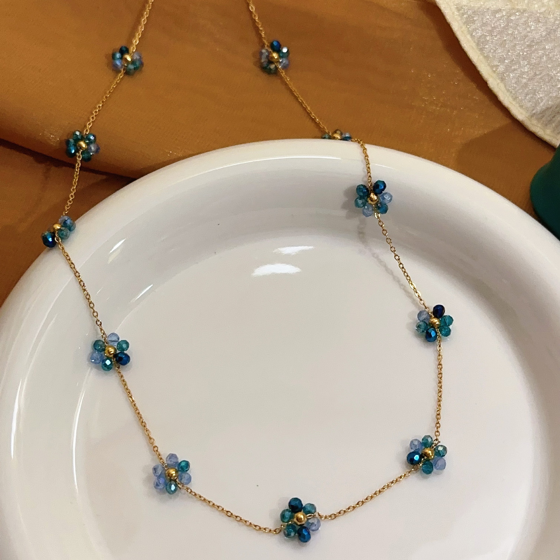 Boemia transfronteriza collar de cuentas pulseras tobillas hechas a mano niña pequeña flor perlas de vidrio titanio conjunto de joyería de acero image 4