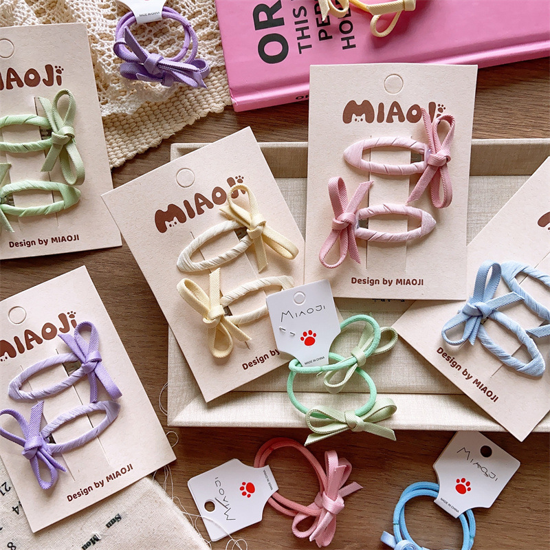 儿童春季小清新纯色基础BB夹女童手工手打蝴蝶结发夹亲子款侧边夹详情4