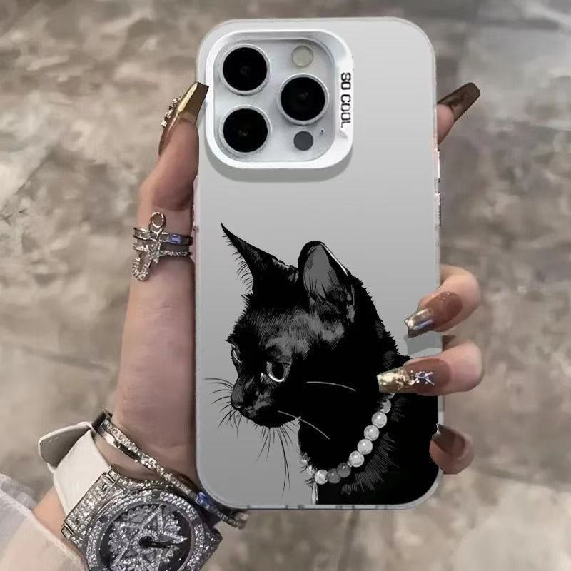 Nuevo collar gato negro para iPhone 16 funda para teléfono móvil Apple 15promax/14 anti-caída 13pro/12/11