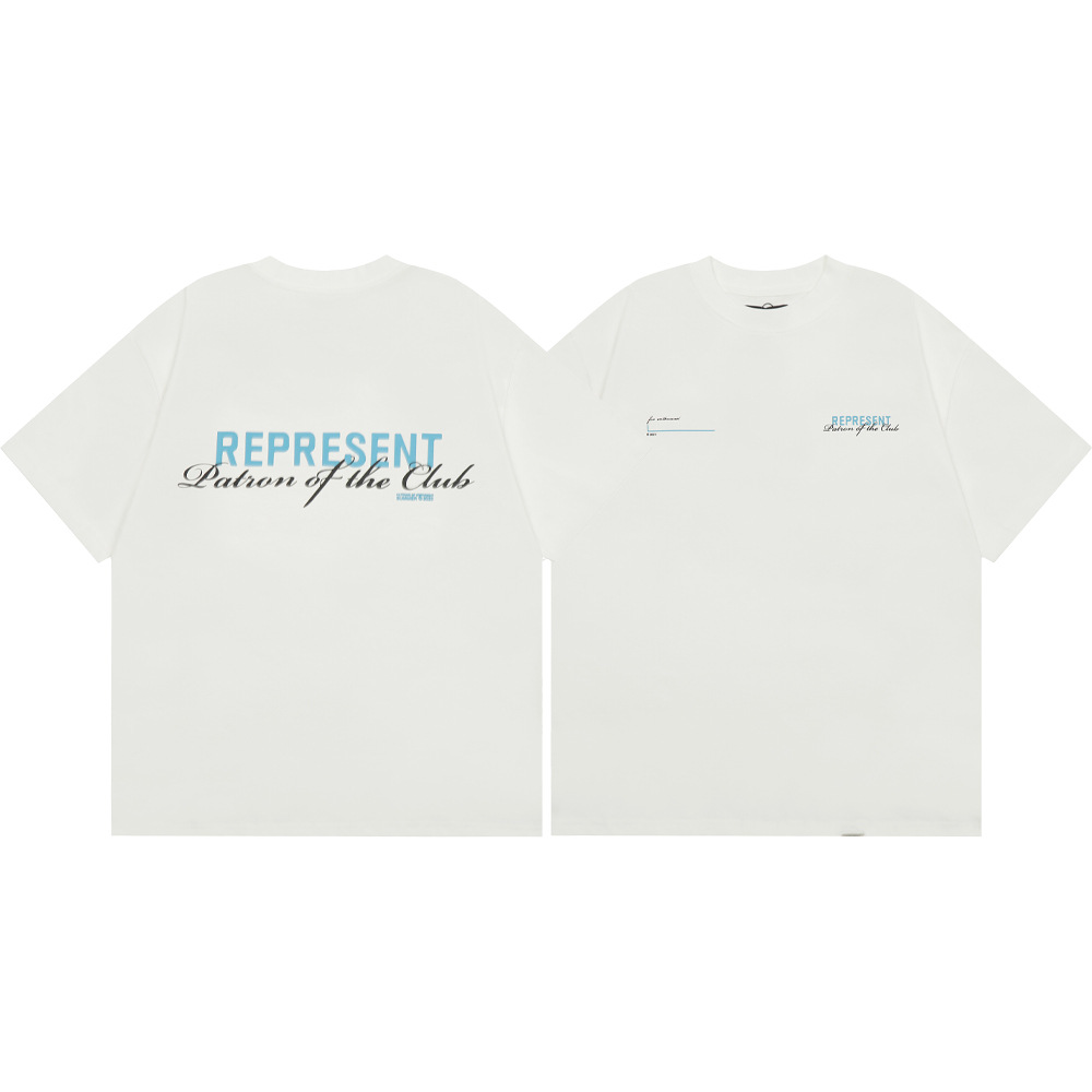 High Street REPRESENT Impresión de letras minimalistas desgastado retro lavado hombres y mujeres sueltos camiseta casual de manga corta marea
