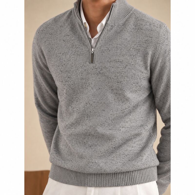 Men's half-zip sweater, solid color, autumn/winter knitwear, light luxury, high-end, casual, retro style Men's half-zip sweater, solid color, autumn/winter knitwear, light luxury, high-end, casual, retro style
