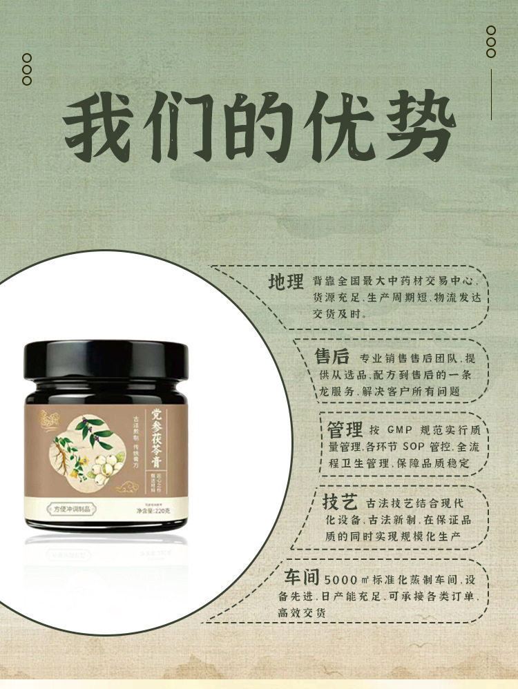 Dangshen Fuling Paste (Codonopsis & Poria Herbal Paste) — Five-Leaf Gynostemma Ready-to-Eat Herbal Extract, 220g Jar preparation