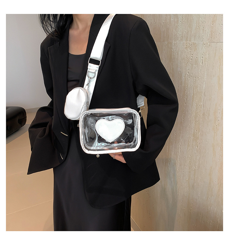 405g Weight Zipper Closure Type Single Shoulder Strap Strap Type Square Bag Bags Type Casual Occasion PVC Material Heart Shape Pattern Spring&Summer Season Women's Gender Streetwear Style Square Shape Women's PVC Heart Shape Streetwear Square Zipper Square Bag 7