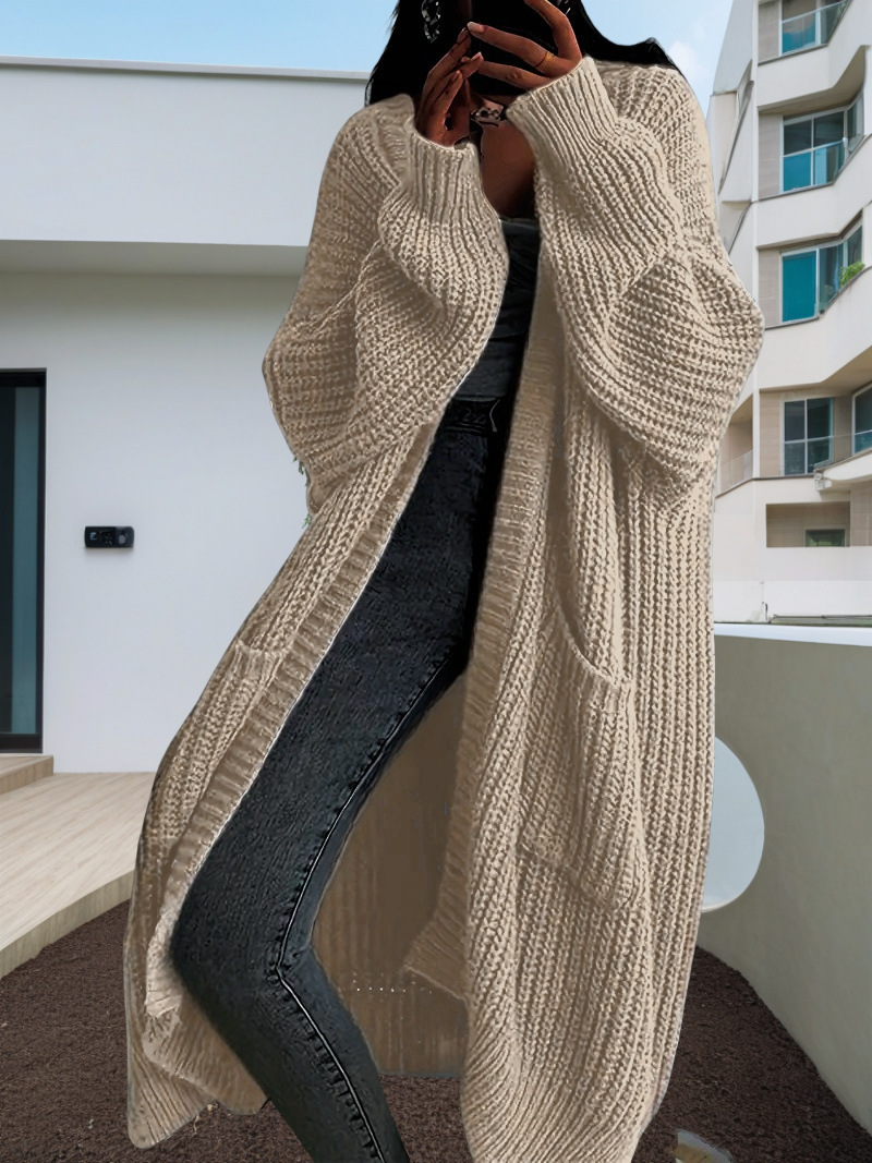 2024 ny efterår vinter doven stil sweaterjakke dame løs og alsidig basis langærmet strikket cardigan_voghion.com