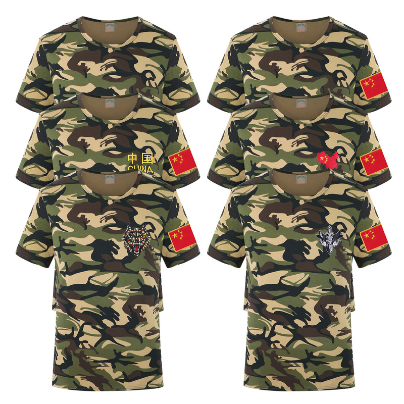 Junqiang embroidery Chinese short sleeve t-shirt men's flag veteran half sleeve t-shirt clothes summer half sleeve wholesale