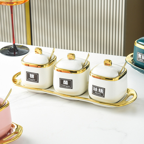 Japanese-style household ceramic seasoning bottles, jars, condiment boxes, oil bottles, vinegar pots, soy sauce pots, storage, seasoning jars, multi-set bundle