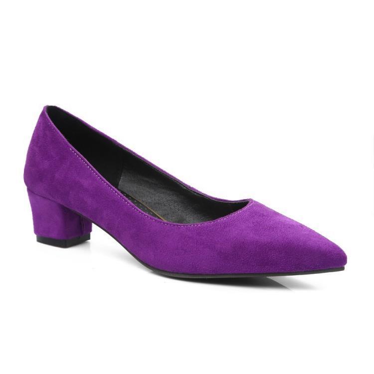 Cross-border supply of thick heel heel shoes pointed shallow mouth women's shoes size 40-54 foreign trade nuzzled leather foreign trade