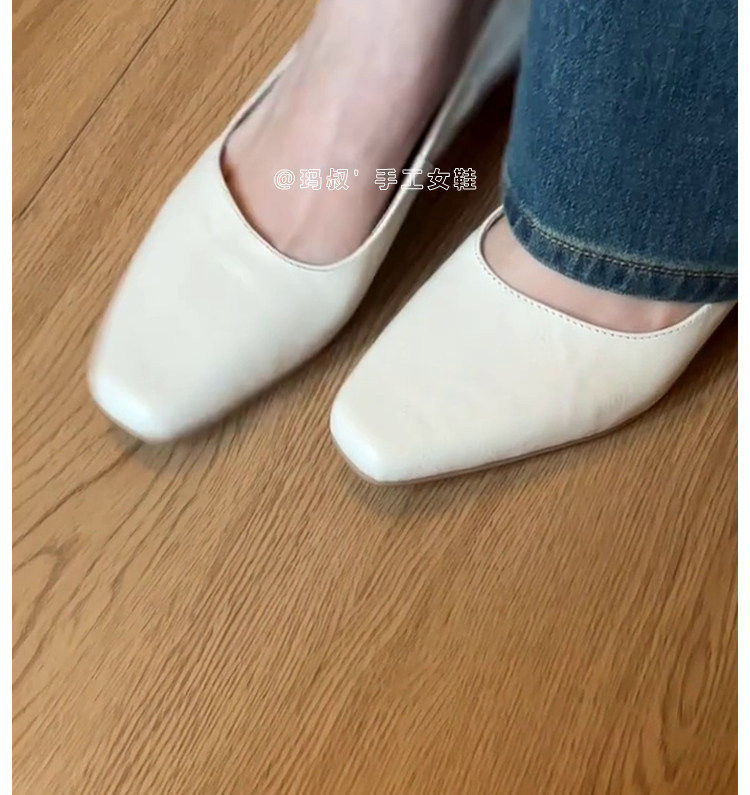 Giày cao gót nữ mũi vuông gót thô cổ thấp da cừu phong cách công sở thanh lịch, gót 6–8 cm — Hàng có sẵn màu đen chi tiết 12
