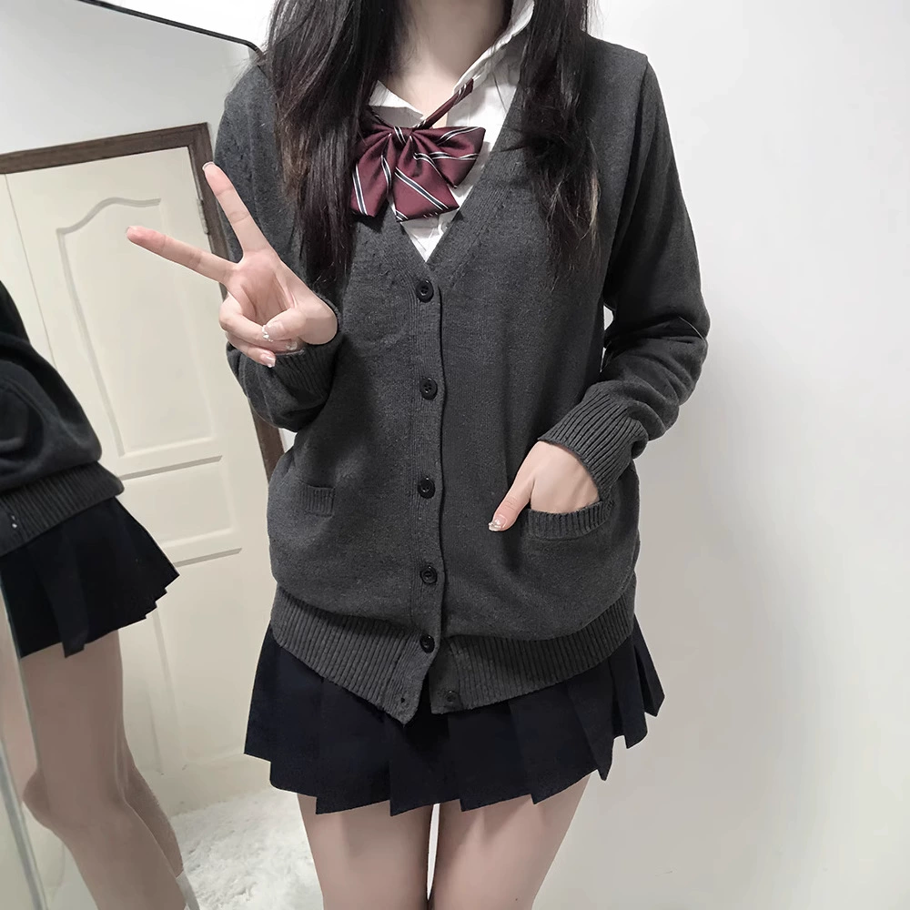 Оригинальный базовый однотонный кардиган jk, трикотаж, униформа в японском стиле, свободная универсальная трикотажная куртка с длинными рукавами