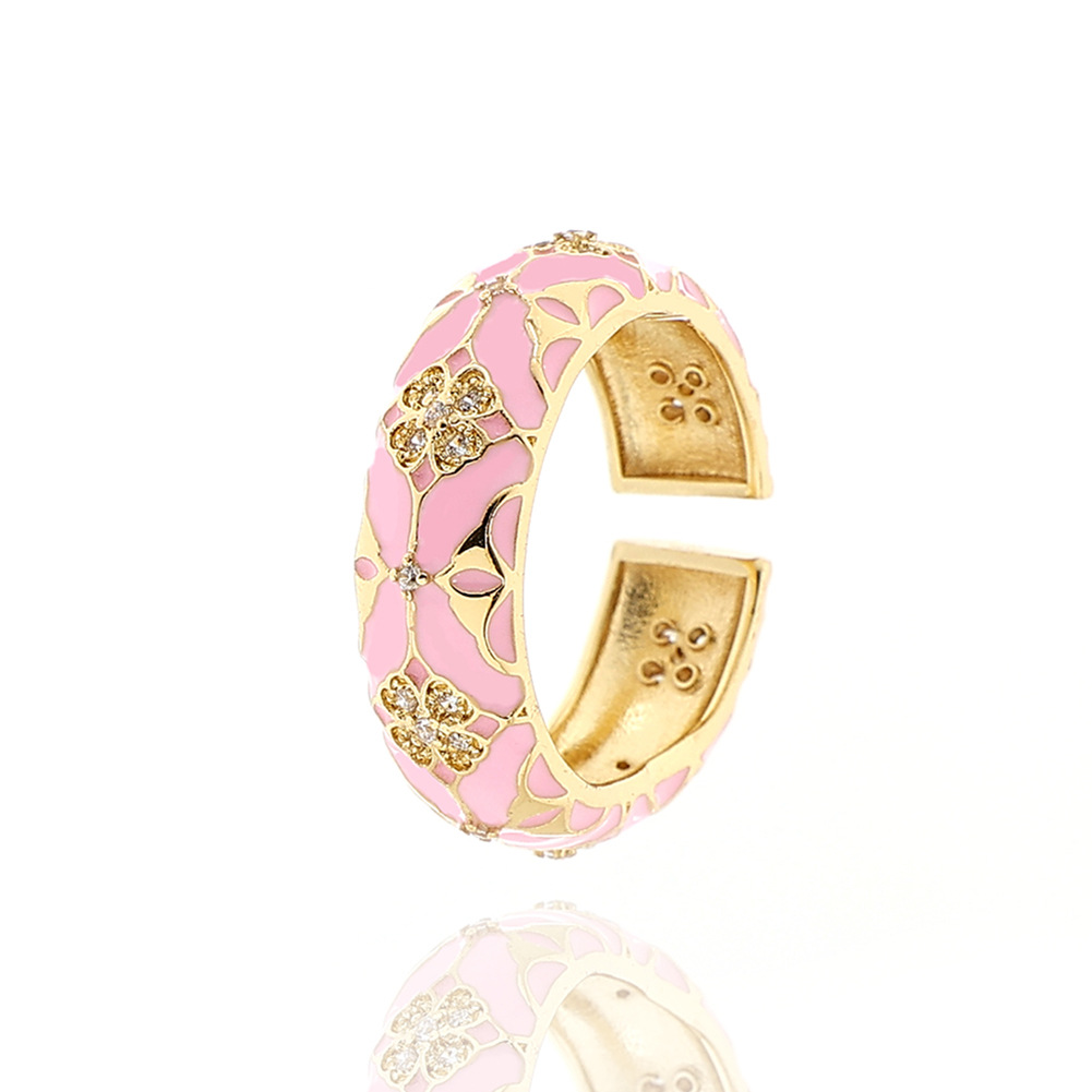 Fashion Four Leaf Clover Copper Open Ring Plating Inlay Zircon Copper Rings