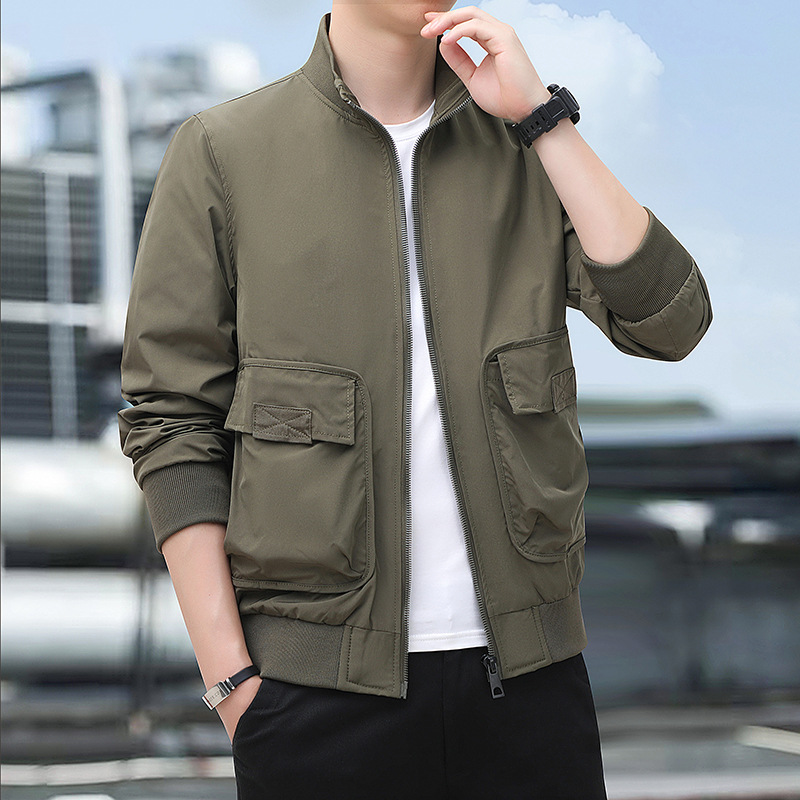 Primavera y otoño para hombres de mediana edad camping chaqueta casual al aire libre nueva chaqueta de cuello vertical chaqueta de manga larga