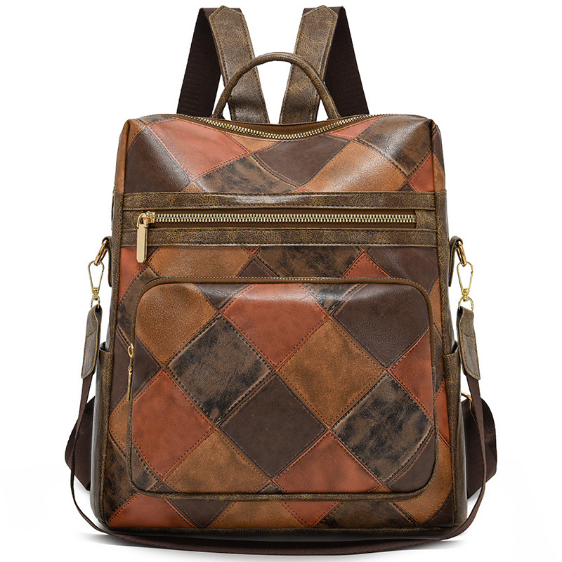 Comercio exterior al por mayor 2024 otoño nueva moda costura señoras mochila simple a cuadros mochila de viaje de doble uso marea