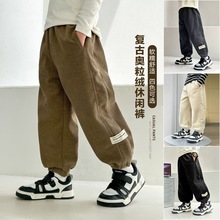 AINI男童一体绒卫裤加厚灯芯绒复奥粒绒中大童装秋冬款保暖运动裤