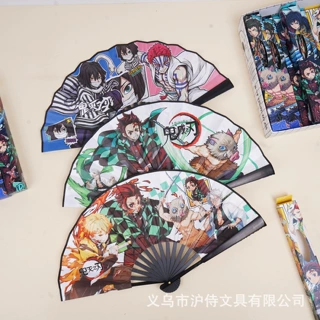 跨境爆款鬼灭之刃8寸折叠扇卡通双面图画手摇扇学生夏季随身折扇