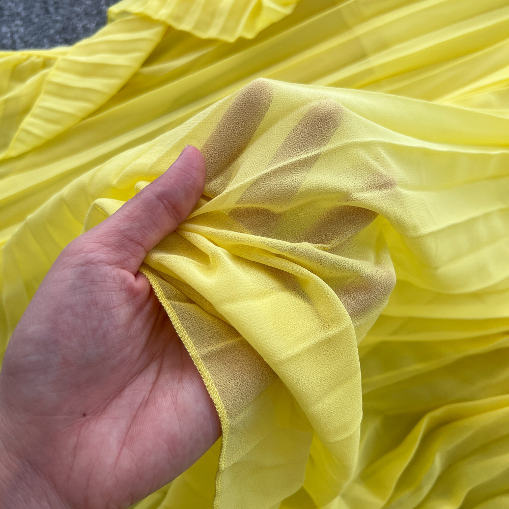 Yellow Strapless Sleeveless Long Dress Ruffled Halter Neck Design Loose Fit French Style Summery Feel Women's Clothing_ecoleips.com