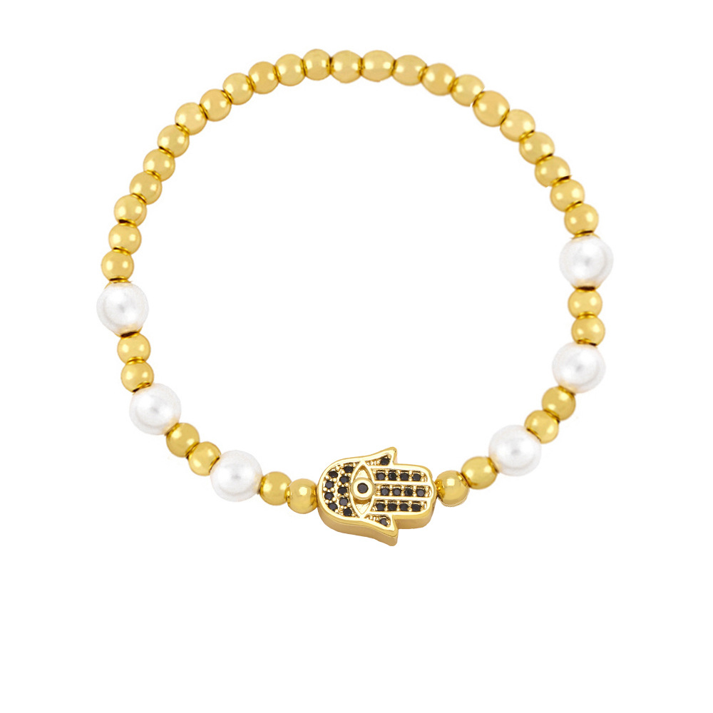 Fashion Devilu0027S Eye Hand Of Fatima Copper Bracelets Beaded Pearl Zircon Copper Bracelets