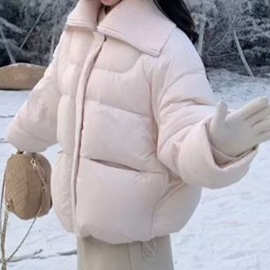 新品感拼接针织领面包服女士2025年冬季新款加厚保暖短款棉衣棉服