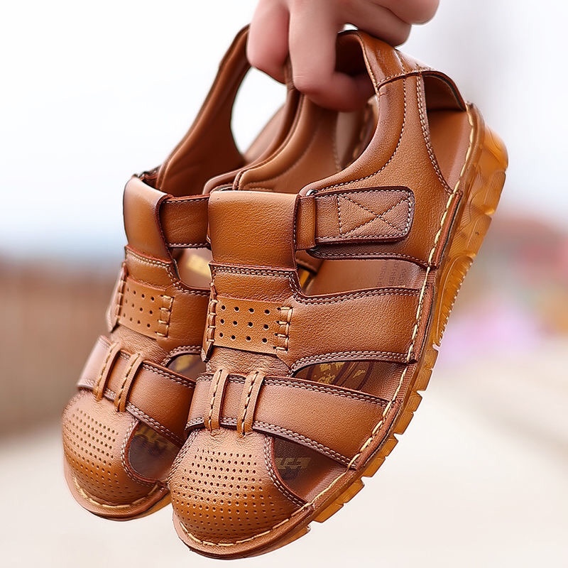 2026 First-Layer Cowhide Summer Men's Sandals Genuine Leather Men's Casual Non-Slip Closed-Toe Beach Shoes Breathable