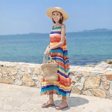沙滩裙波西米亚长裙泰国巴厘岛三亚海边度假大码胖mm宽松连衣裙酱