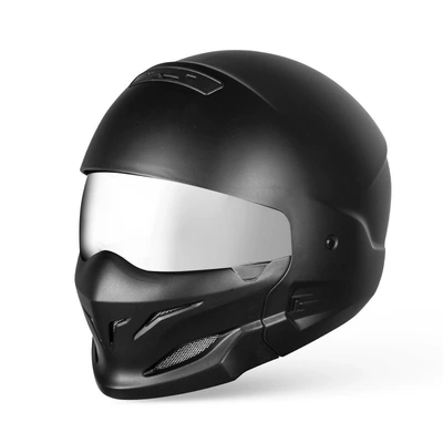 Electric Vehicles, and Retro Helmets, Motosiklet kaskı (dəbilqə) - matt-black-silver-plated-m53-54cm