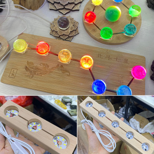 Solid Wood crystal ball Big Dipper luminous base LED solid wood USB seven lamp base ornaments white light warm light