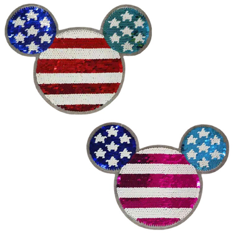 厂家供应米奇老鼠翻转亮片布贴双面珠片绣服装辅料卡通装饰潮流