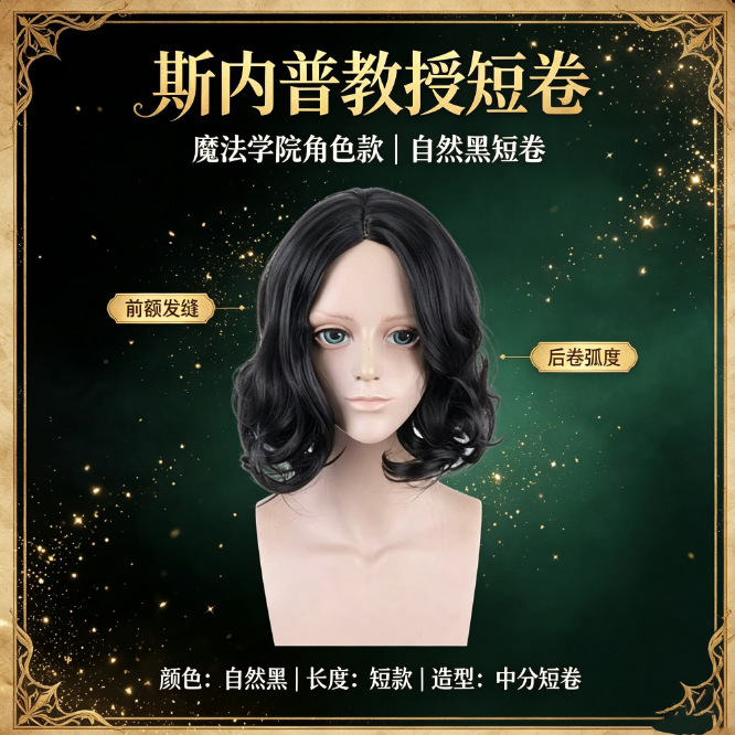 European and American men's retro wool curly Harry Potter Professor Snape cosplay wig with a middle part and short black curly hair European and American men's retro wool curly Harry Potter Professor Snape cosplay wig with a middle part and short black curly hair