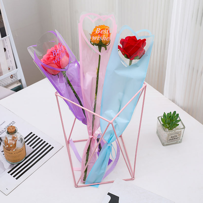 Bonitos deseos bolsas de flores de papel de embalaje de flores de papel de embalaje de flores rojas de papel de embalaje de flores transparentes bolsa de flores al por mayor