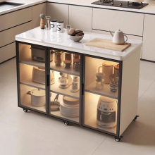 岩板厨房置物柜家用多层餐边柜客厅多功能储物柜可移动实木小岛台