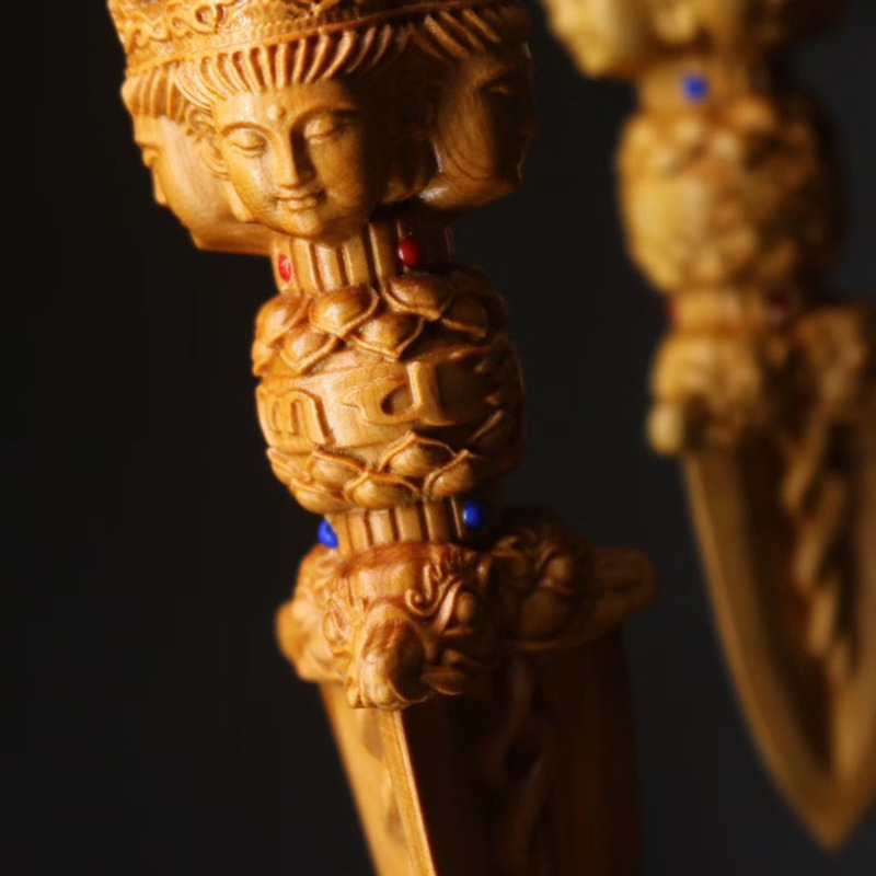 崖柏木雕降魔金刚杵法器手把件实木雕刻四面佛工艺品随身把玩挂件-阿里巴巴