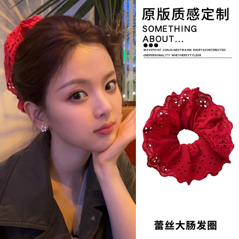Anchorra encaje rojo anillo de cabello de intestino grueso para mujeres de alta calidad cuerda de cabello cuerda de cabeza roja banda de goma