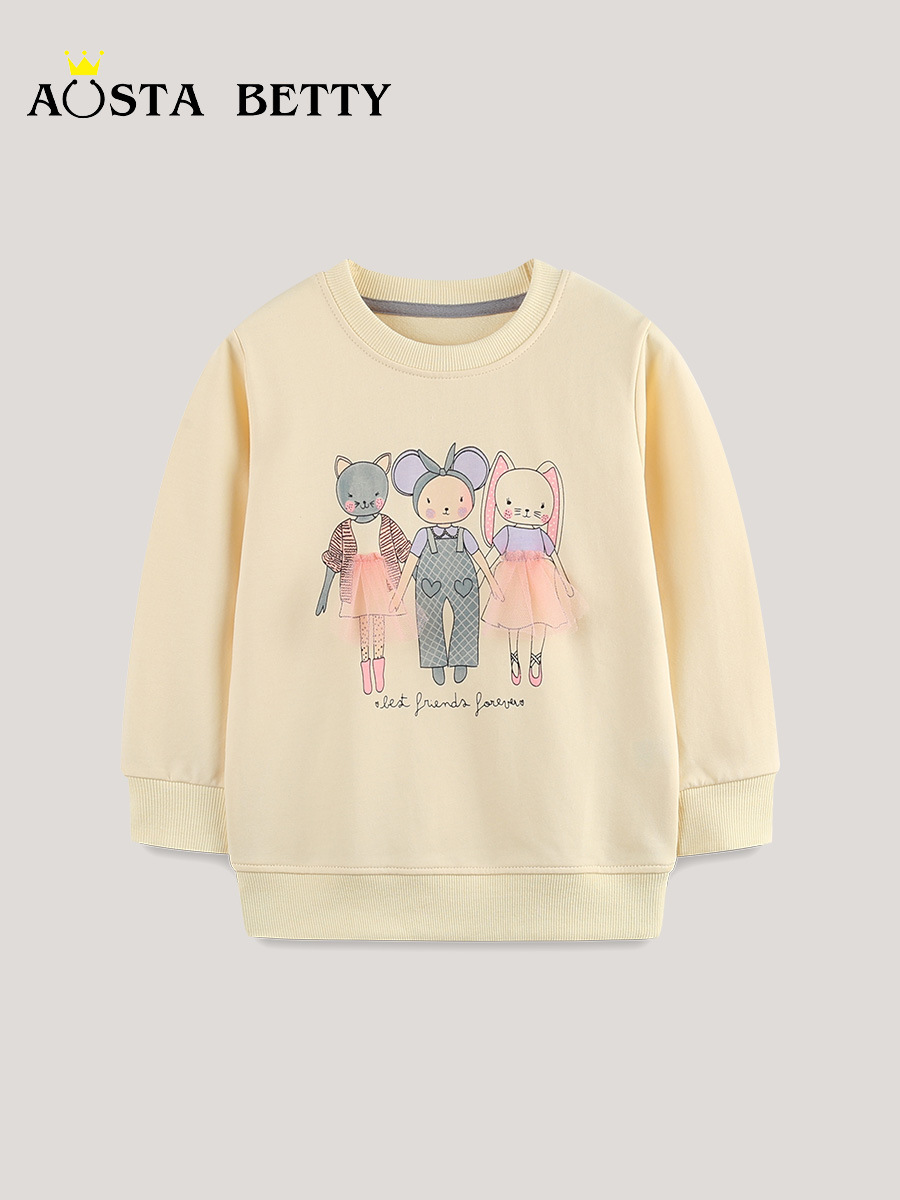 Estilo europeo y americano otoño niñas suéteres de manga larga vestidos de gasa de animales pequeños estampados suéteres infantiles de punto de algodón sudaderas infantiles