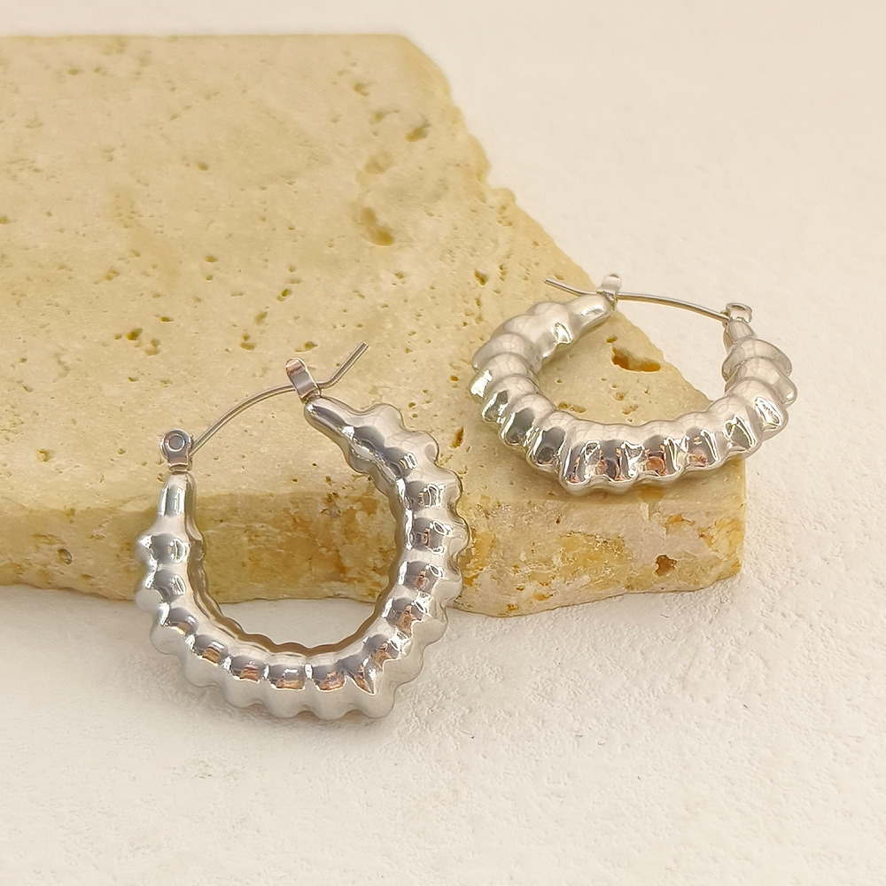Plating Design 1 Pair Elegant Oval Stainless Steel Plating Hoop Earrings
