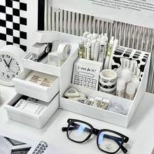 日式白色收纳盒分隔抽屉式简约文具盒学生宿舍寝室用品整理神器