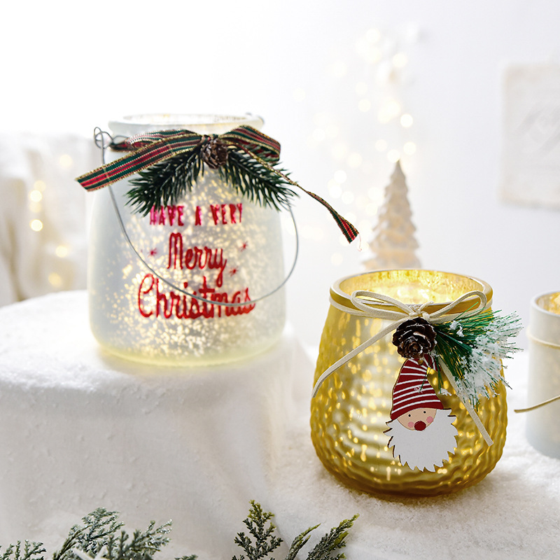 NUCHI聖誕玻璃燭台燭杯聖誕桌面發光擺件ins拍照道具聖誕節裝飾品