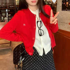 辰年（龍年）の赤い刺繍入りセーターカーディガン、女性用、25歳、春先秋、ゆったり、着痩せ効果、ニットトップス、長袖