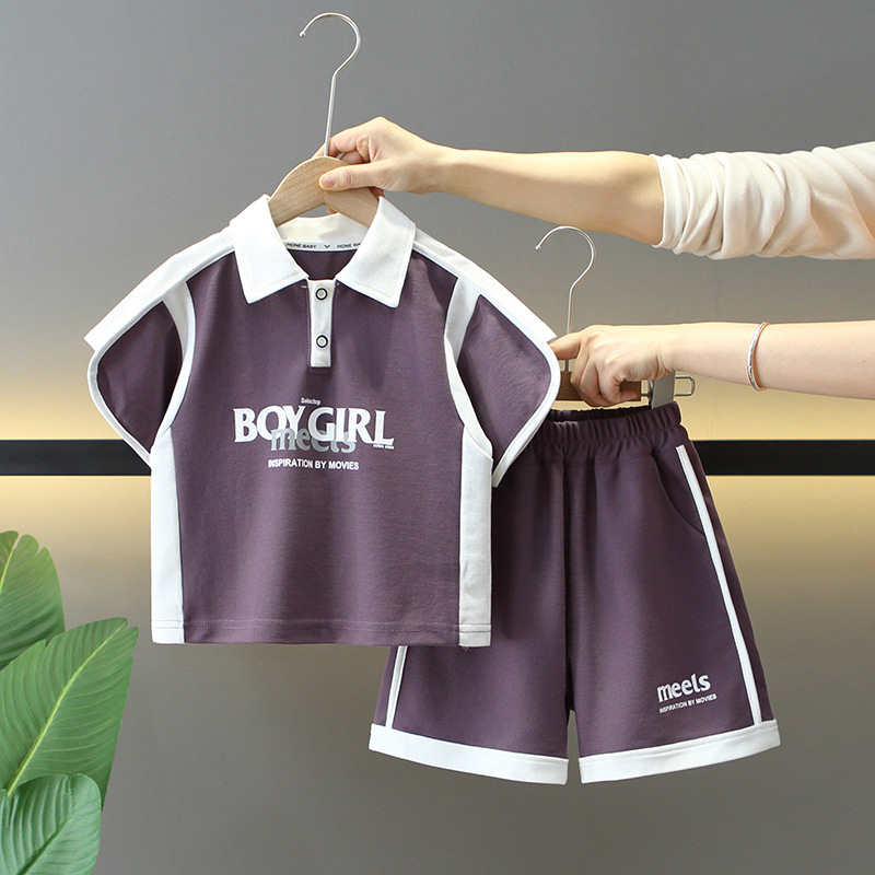 7861 traje de verano para niños 2025 nuevo traje de dos piezas de manga corta para niños ropa de polo casual de verano para bebés