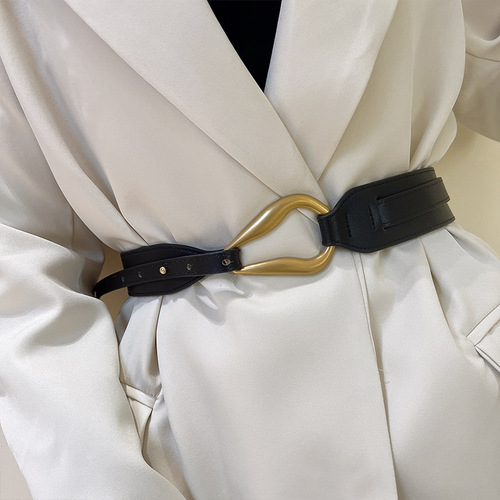  New Horseshoe Buckle Design Belt for Women with Suit Coat Accessories Decoration Wide Girdle Belt Trendy