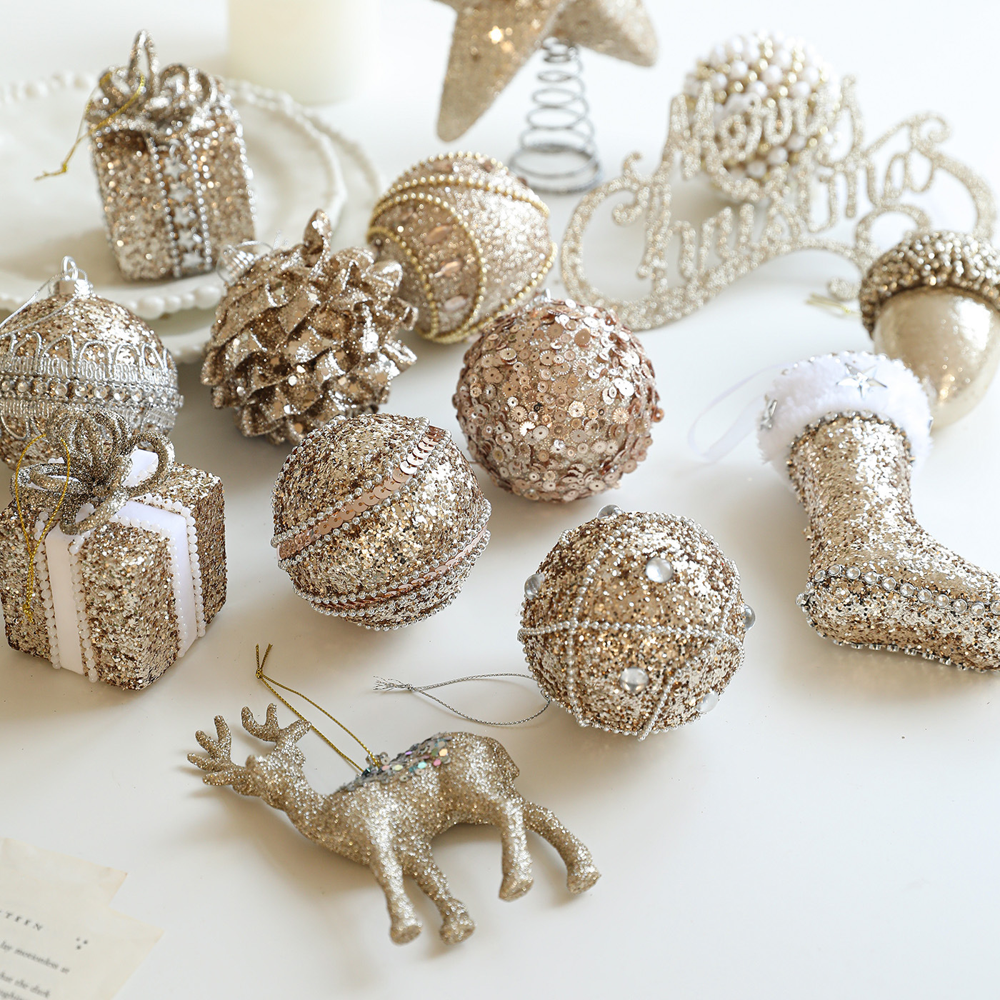 Nueva espuma de Navidad champagne colgante de sexo opuesto polvo brillante polvo adhesivo árbol de Navidad colgante decoración de colgante
