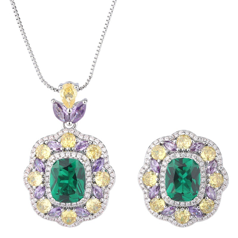 Zhuang Sheng joyas de cobre inferior chapado en oro simulación abuela verde traje retro estilo creativo completo Diamante de lujo con incrustaciones de piedra principal 8*12