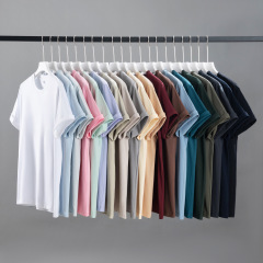 夏 230 グラム純綿ニット半袖 Tシャツトレンディなブランドレギュラースタイル無地ボトムシャツメンズ Tシャツライブブロードキャストクロスボーダー