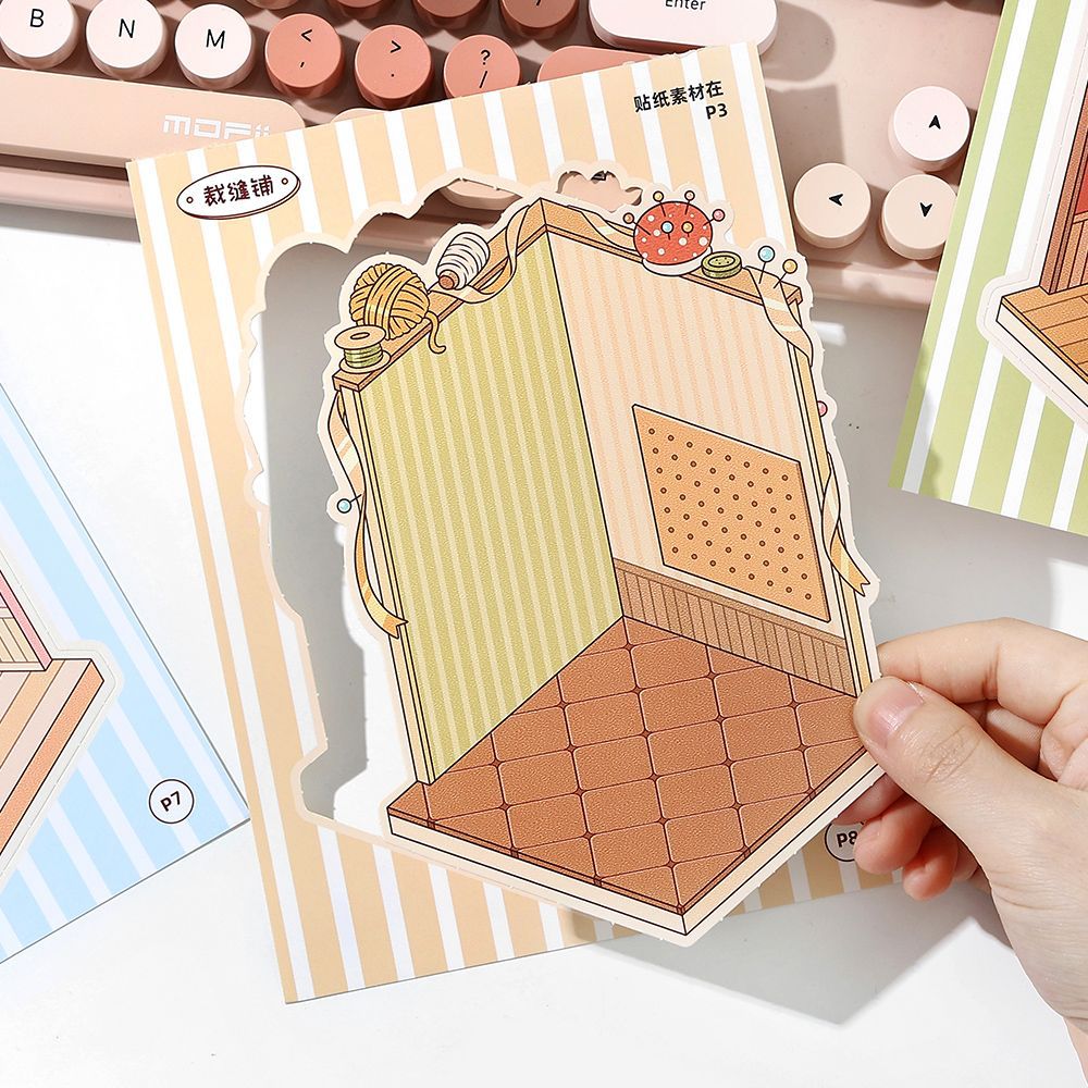 Infeel.Me El libro de pegatinas de paisajismo de tarjeta blanca está abierto hoy en la tienda Meow Meow, decoración creativa e interesante de cuentas a mano