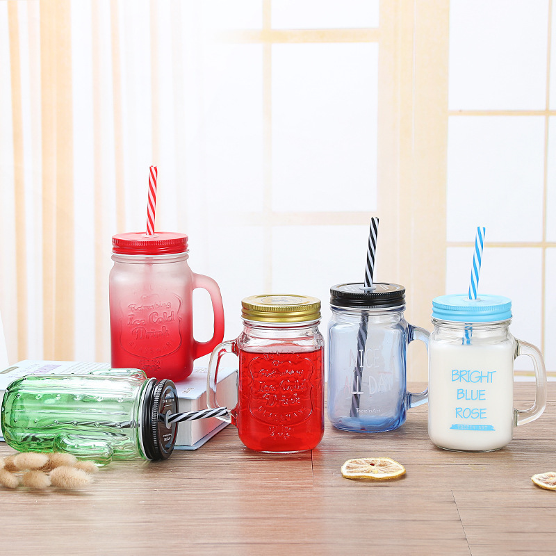 Vaso de vidrio de colores degradados, vaso con diseño de gallo, vaso para jugo, vaso para agua de exportación, vaso transparente con asa para exportación transfronteriza a Amazon, vaso tipo Mason