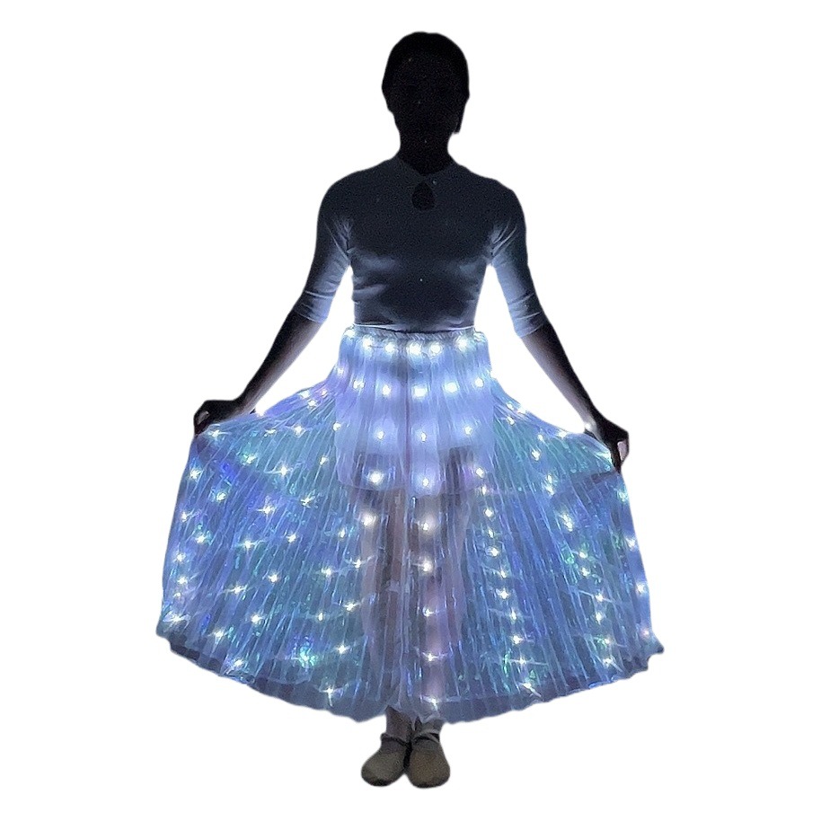 Led Light-Up Skirt, White Rechargeable Model, Belly Dance Performance Costume, Large Skirt, Stage Props, Wholesale from Manufacturer