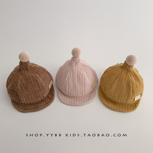 宝宝帽子秋冬季灯芯绒保暖鸭舌帽男童女童可爱卡通婴儿韩版棒球帽