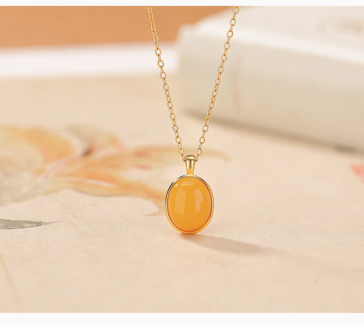Mặt dây chuyền bạc S925 mạ vàng hình oval đính đá mã não đỏ phong cách tối giản — Mã não đỏ (mặt dây chuyền đơn) chi tiết 5