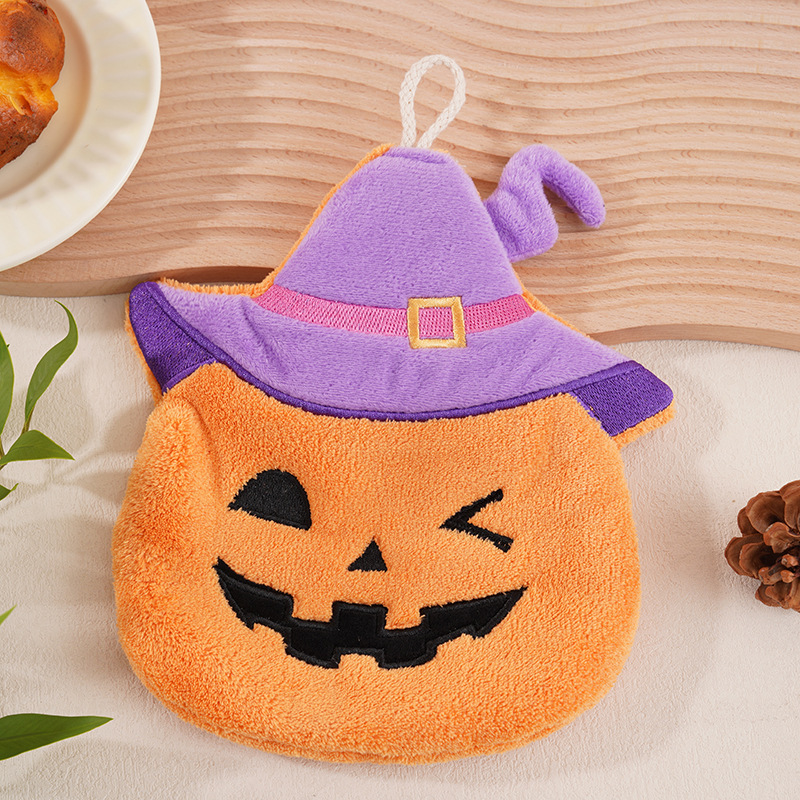 クロスボーダーハロウィン漫画カボチャハンドタオル家庭用ハンギングコーラルベルベット肥厚キッチン吸水速乾タオル|undefined