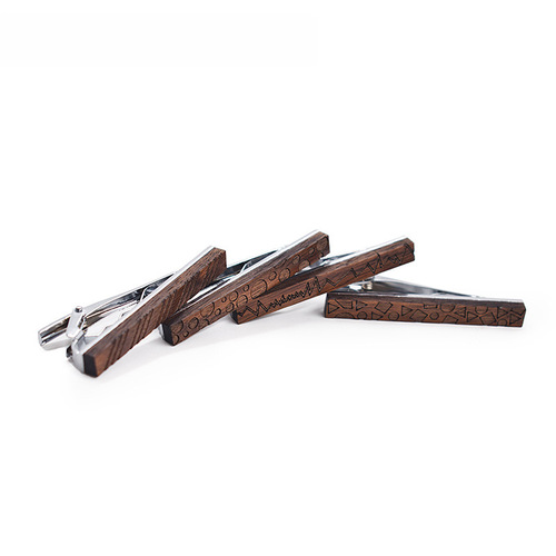Brand New High-End Wooden Long Tie Clip with Personalized Geometric Patterns, Wood Tie Clip with Alloy and Walnut Wood, 5.5cm