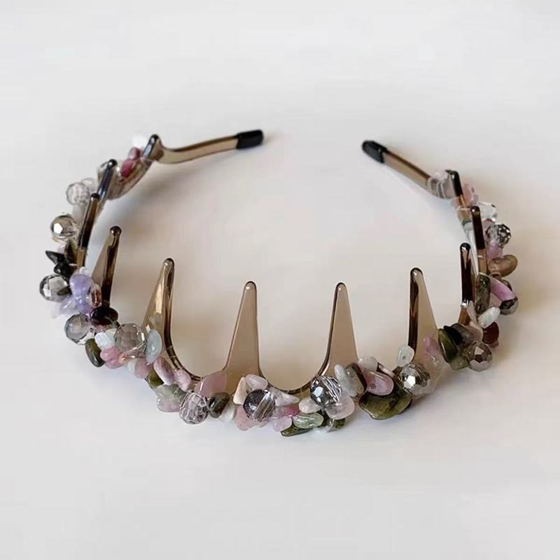 韓国クリスタルストーン歯付きライト高級ヘアフープヘアアクセサリーシンプルな気質レトロ多用途薄型ヘッドバンドヘアピン女性のヘアアクセサリー|undefined