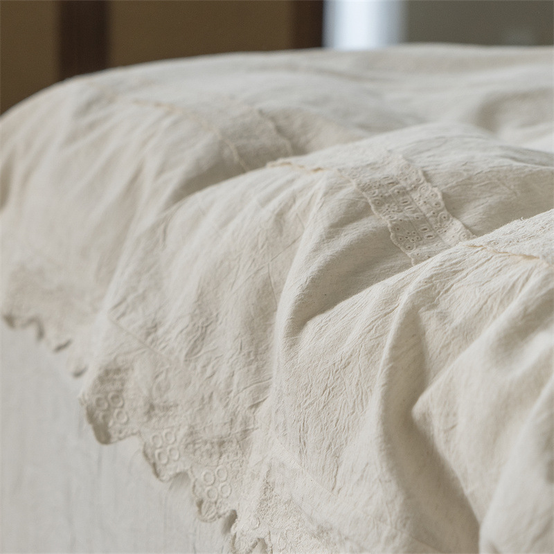 Fontainebleau ~ ligero retrógrado francés lino de clase A algodón conjunto de cuatro piezas de ropa de cama de algodón de encaje industrial pesado